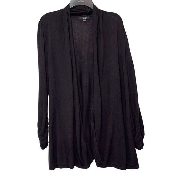 Women Sweater Cardigan Large Brown Open Cowl Neck Ruched Sleeve Premise Studio - Picture 1 of 16